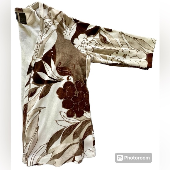 Chicos Sz 3 open front coverup- Earthtones-VG preowned 3/4 sleeves -Cotton - Picture 3 of 7